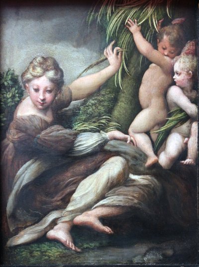 Mártir con dos ángeles niños de Parmigianino